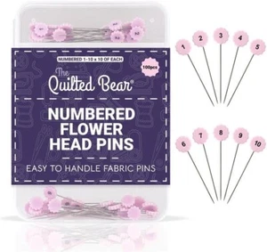 The Quilted Bear Numbered Flower Head Pins - 100 Numbered Sewing Pins with Box - Picture 1 of 6