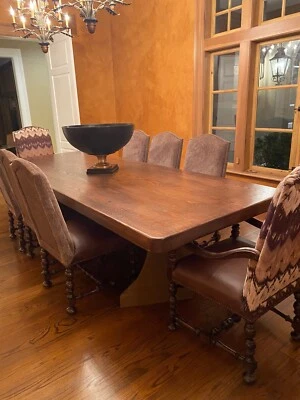 Michael Taylor Dark Wood Dining Room Table and 8 Thomasville Chairs - Image 1 of 4