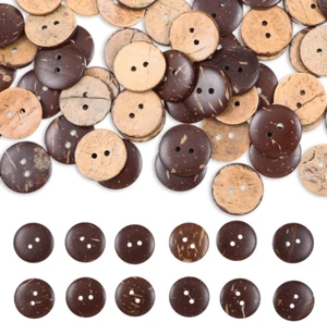 100PCS Natural Coconut Buttons 4/5"(20Mm) Wooden Brown Buttons with 2 Holes for - Picture 1 of 7