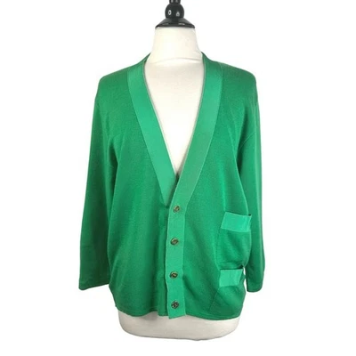Salvatore Ferragamo Size M Green Wool Gold Button Front Cardigan Sweater - Image 1 of 4