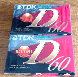 2 x TDK D60 Cassette Tapes - Neu & Versiegelt - Dynamic Low Noise High Output - Bild 1 von 2