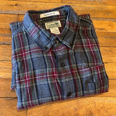LL BEAN ~ Men M Tall ~ Lightweight Cotton Traditional Fit Flannel Shirt ~ 228066 - Image 1 of 4