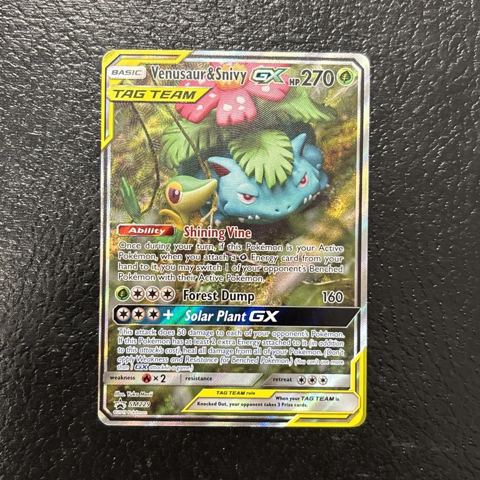 Pokémon TCG - Venusaur & Snivy GX SM229 Ultra Rare Sun & Moon Promo Tag Team LP  - Image 1 of 2