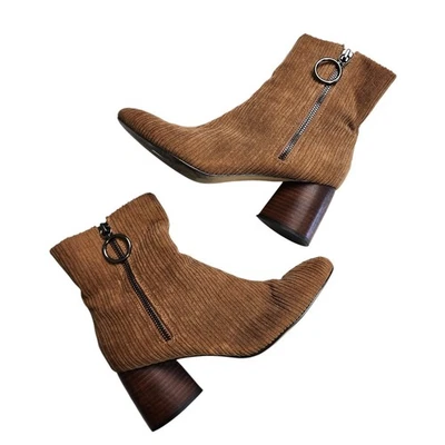 Sbicca Womens Menlee Corduroy Side Zip Heel Booties Size 7 Tan Block Heel Y2K - Image 1 of 4