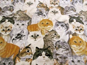 Cotton Fabric David Textiles Fabric Cats Grey Orange Allover Print 1yd 18" x 44 - Picture 1 of 6