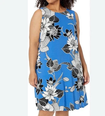 Kasper Plus Size 2X Blue Floral Lined Sheath Dress EUC - Image 1 of 4