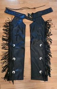 Protech Leather Apparel Womens Black Leather Chaps Made in USA Rose/Suede - Bild 1 von 11