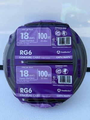 Southwire RG6 Coaxial Cable 18 AWG Dual Shield CATV CM/CL2 Black - Image 1 of 4