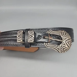 M.M. Rogers Silver Buckle Vogel Frontier Gürtel Herren Schwarz Leder Westerngürtel 42 - Bild 1 von 7
