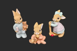 Homco Bunny Figurines Pajama Playtime Numbered 3-in Easter Decorations Lot of 3 - Picture 1 of 7