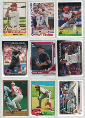 Reds Baseball Card Lot - Steer, Foster, Votto, Sims, Marte, Boone (9 Cards) CR2 - Image 1 of 2