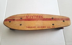 1960s MUSTANG Roller Derby No. 15 Wood Skateboard w Original Wheels And Trucks. - Picture 1 of 9