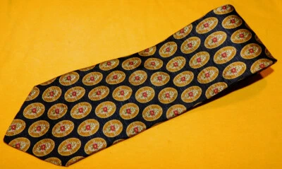 SAKS FIFTH AVENUE MADE IN U.S.A. BLACK/YELLOW/WHITE MEDALLION TIE - NECK TIES. - Image 1 of 3