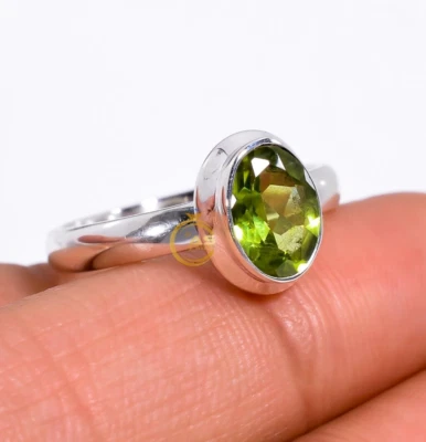 Green Peridot Gemstone 925 Sterling Silver Engagement Ring Jewelry Gift for Her - Image 1 of 4