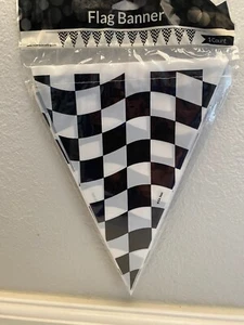 Black & White Check Race Car Flag Plastic Banner 11" x 12ft All-Weather - Picture 1 of 2