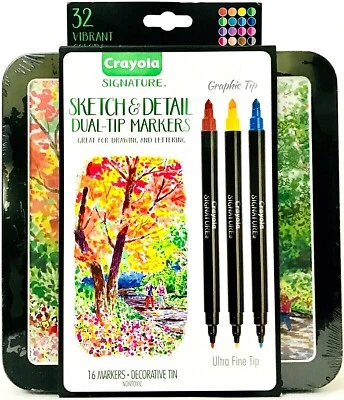 Crayola Signature Sketch & Detail 16 Dual Tip Markers Graphic & Fine Tip In Tin - image 1 of 2