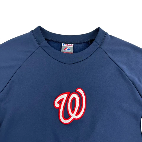 Majestic Washington Nationals Pullover Sweatshirt Large Blue THERMABASE Pockets Cover