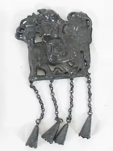 Antique Chinese Tibetan Qilin Pendant Boy with Lotus Flower Riding Lion - Picture 1 of 4