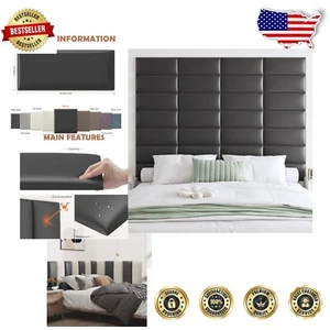 Elegant Black Leather Headboard - 3D Peel and Stick Soundproof Panels, Full Size - Picture 1 of 9