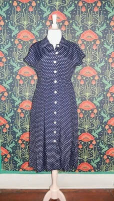 Vintage 90's Y2K Blue White Cottagecore Grunge Polka Dot Shirt Dress XS/S - Image 1 of 4