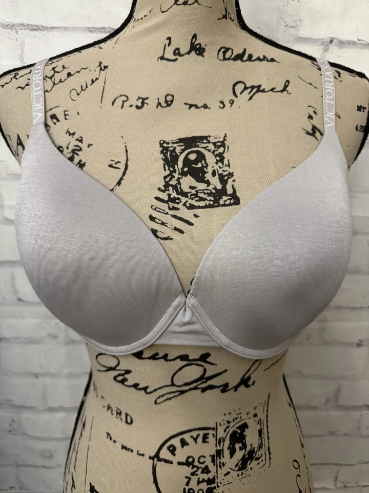 Victoria’s Secret Bra T Shirt Lightly Lined Demi  34DD Gray Logo Convertible - Image 1 of 4