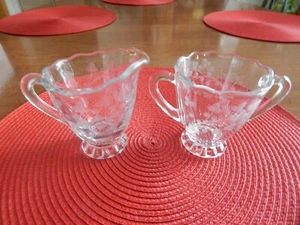 PRINCESS HOUSE ELEGANT ETCHED GLASS SUGAR & CREAMER SET (ETCHED FLOWERS) - Picture 1 of 5