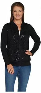 NWT QUACKER FACTORY $57 Sequin Swirl Bomber Jacket Black XXS W-A296582 - Picture 1 of 1
