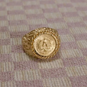 VINTAGE 1945 MEXICAN DOS PESOS COIN SET IN 14KYG SIZE 10.5 RING (circa 1970's) - Picture 1 of 8