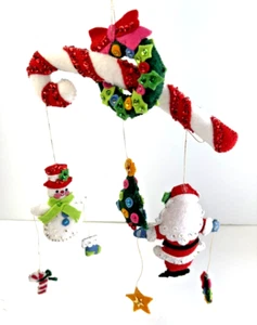 Finished Bucilla Jewled Holiday Mobile #48651 Candy Cane Felt vintage -m - Picture 1 of 7