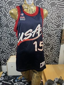 Hakeem Olajuwon #15 Team Usa Basketball Olympics Champion Vtg Jersey 40 Blue - Picture 1 of 7