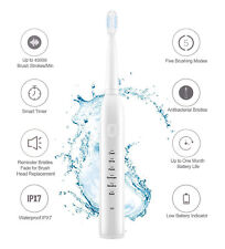 Rechargeable UltraSonic Toothbrush Electric Sonic Tooth brush & 2 Heads WHITE