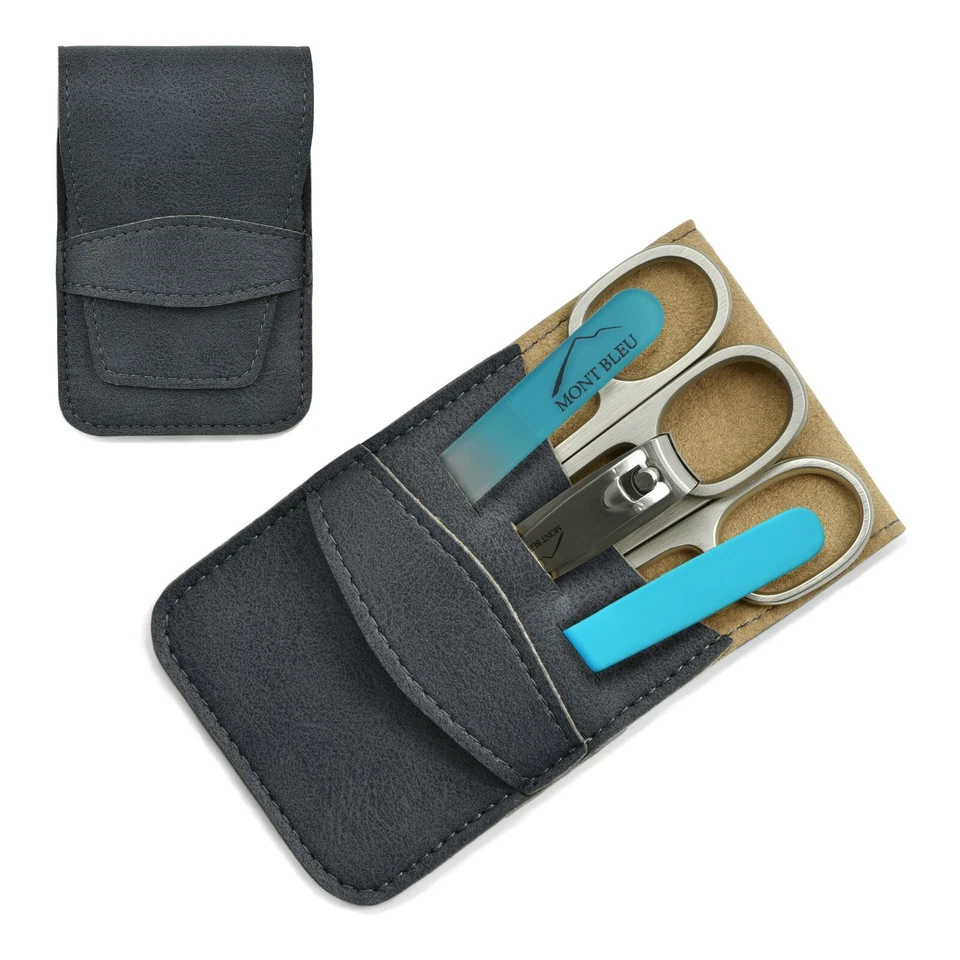 Mont Bleu 5-piece Manicure Set with crystal nail file Öko-Lederetui GNU BLUE - Bild 1 von 2