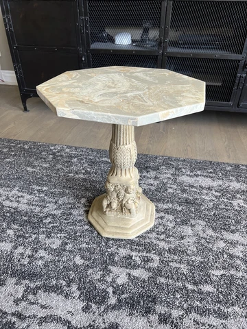 1970’s Side Table With Octagon, Stone, Top And Carved Base ￼ Cover