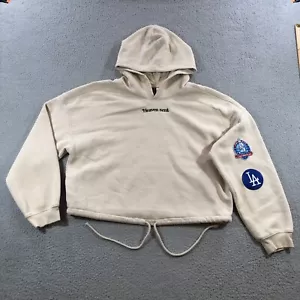 Hm Cropped Sweater Hoodie Women’s L Beige LA Dodgers Patch - Picture 1 of 16
