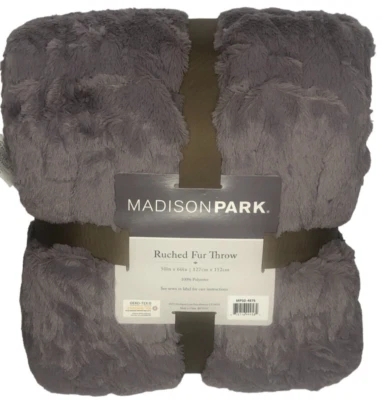 Madison Park LAVENDER Ultra Soft Ruched Faux Fur Throw Blanket 50x60" New - Image 1 of 4