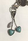 Turquoise in Tibetan Silver  Cherry Hearts Keyring.    uk