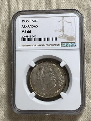 1935-S 50C Arkansas Commemorative Half Dollar NGC MS-66 Nice Original Skin - Image 1 of 4