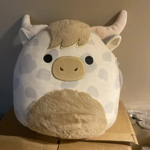 Squishmallows 12" Borsa Tan & Cream Spotted Highland Cow Plush - Picture 1 of 8