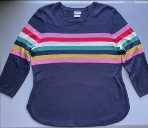 Vintage VAN HEUSEN Acrylpullover blau, mehrfarbig gestreift - Damen Gr. XL - Bild 1 von 7