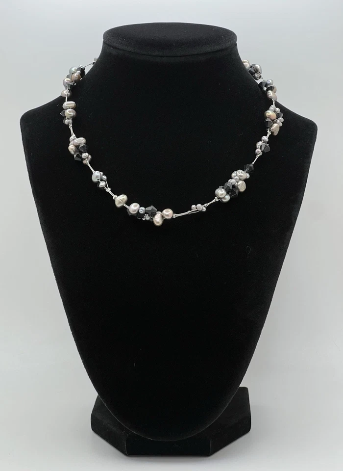Lia Sophia Black Crystals & Grey Faux Pearls Cluster Necklace  - Image 1 of 4