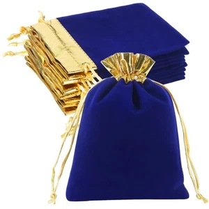 10pcs Velvet Bags 5x7 inch, Royal Blue Gold Cloth Jewelry Pouches Drawstring ... - Picture 1 of 7