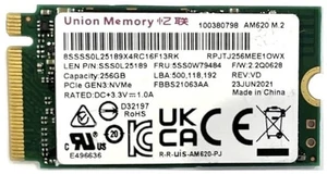 Union Memory 256GB SSD M.2 2242 NVMe PCIe GEN3 AM620 RPJTJ256MEE1OWX SSS1B60641 - Picture 1 of 1