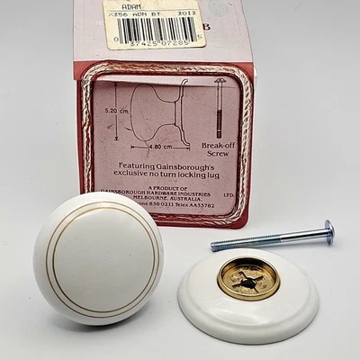 Vintage Gainsborough White w/ Gold Bands Porcelain Door Knob - X356 Adam BT - Image 1 of 4