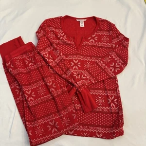 Victoria’s Secret 2-teiliges Thermo-Pyjama-Set rot Weihnachten Schneeflocke – Größe Small - Bild 1 von 17