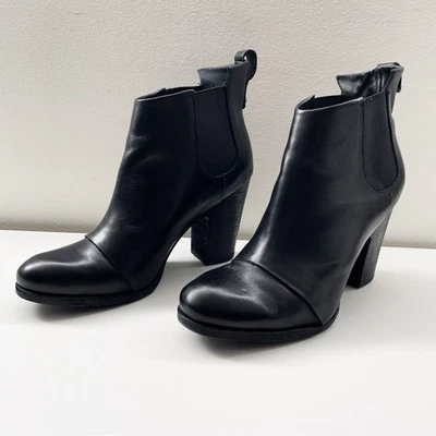 Belle Sigerson Morrison Leather Boots Stacked Heel moto bootie Chelsea black 9.5 - Image 1 of 4