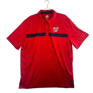 Majestic Para Hombres Washington Nationals Polo Rojo Azul Rayas MLB Golf 2XL - Imagen 1 de 8