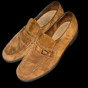 Mocassini vintage Hush Puppies in camoscio marrone con fibbia taglia 12,5 - Foto 1 di 7