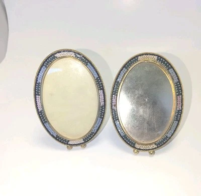 ART Vidrio Flores Venecianas FIRMADO ITALIA MOSAICO Marco de Metal 5" Juego de 2  Foto 1 de 4