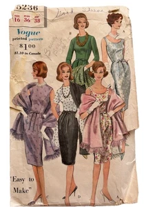 Kleid & Stola 16 Vintage 60er VOGUE vorgeschnittenes Muster 5236 Wackeln besondere Anlässe - Bild 1 von 3