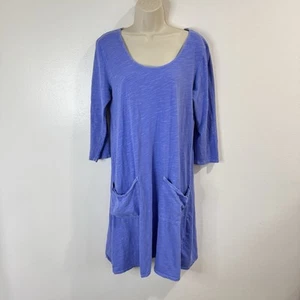 Vintage Fresh Produce Shirt Dress L Periwinkle Blue Pockets 100% Cotton Lagen - Picture 1 of 8